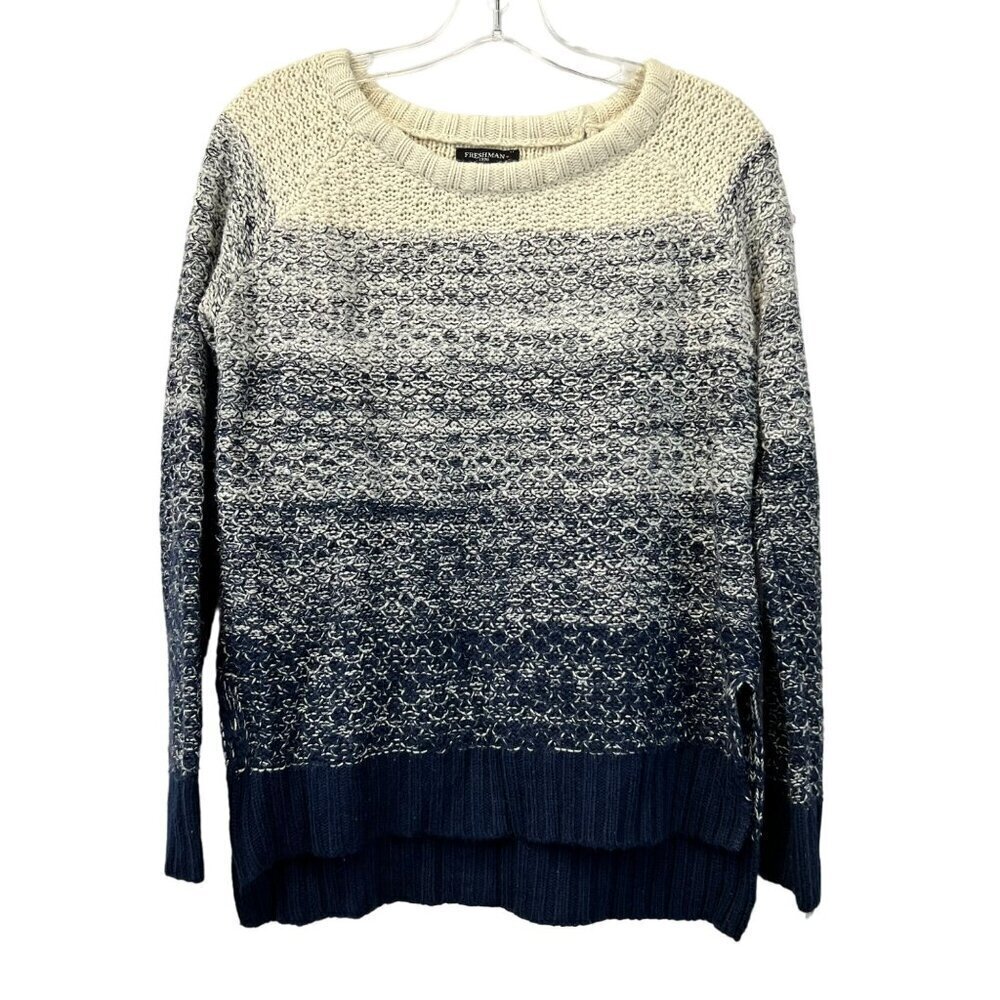 Freshman 1996 Womens Round Neck Pullover Knit Sweater Navy/Cream Hi-Low M